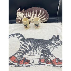 Lot of Vintage B. KLIBAN CAT with Red Tennis Shoes Cups Towel Plush As Is